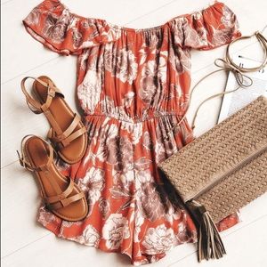Kiss & Tell Coral Floral Print Romper